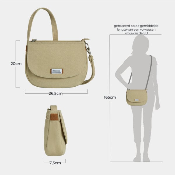 Maattekening van de Travelon Heritage Saddle Crossbody Tas met de afmetingen in centimeters