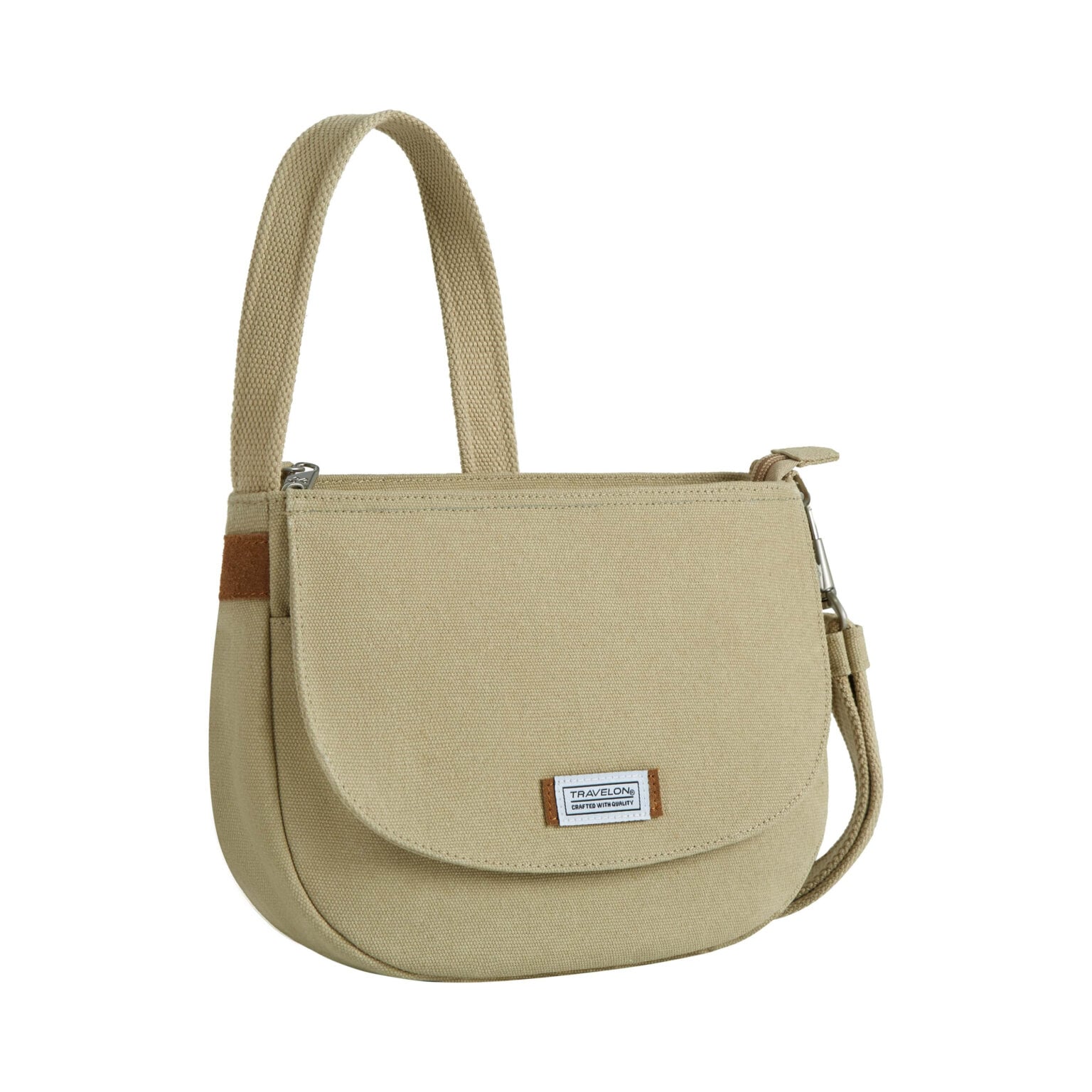 Travelon Heritage Saddle Bag, crossbody tas beige met voorklep