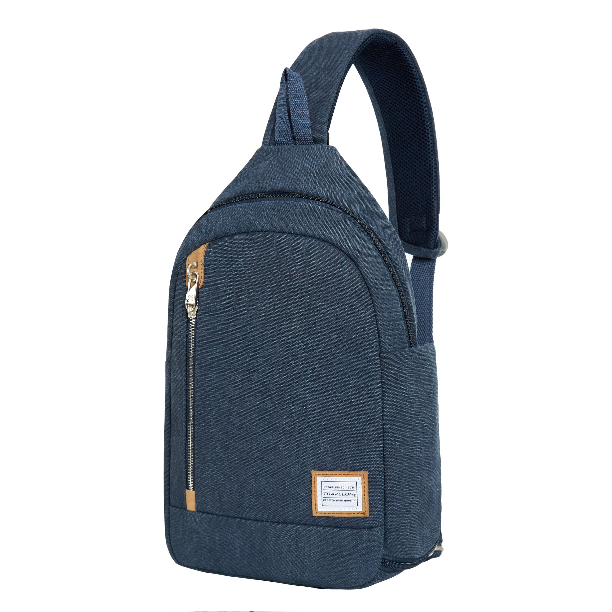Anti diefstal Heritage Sling Indigo zijaanzicht