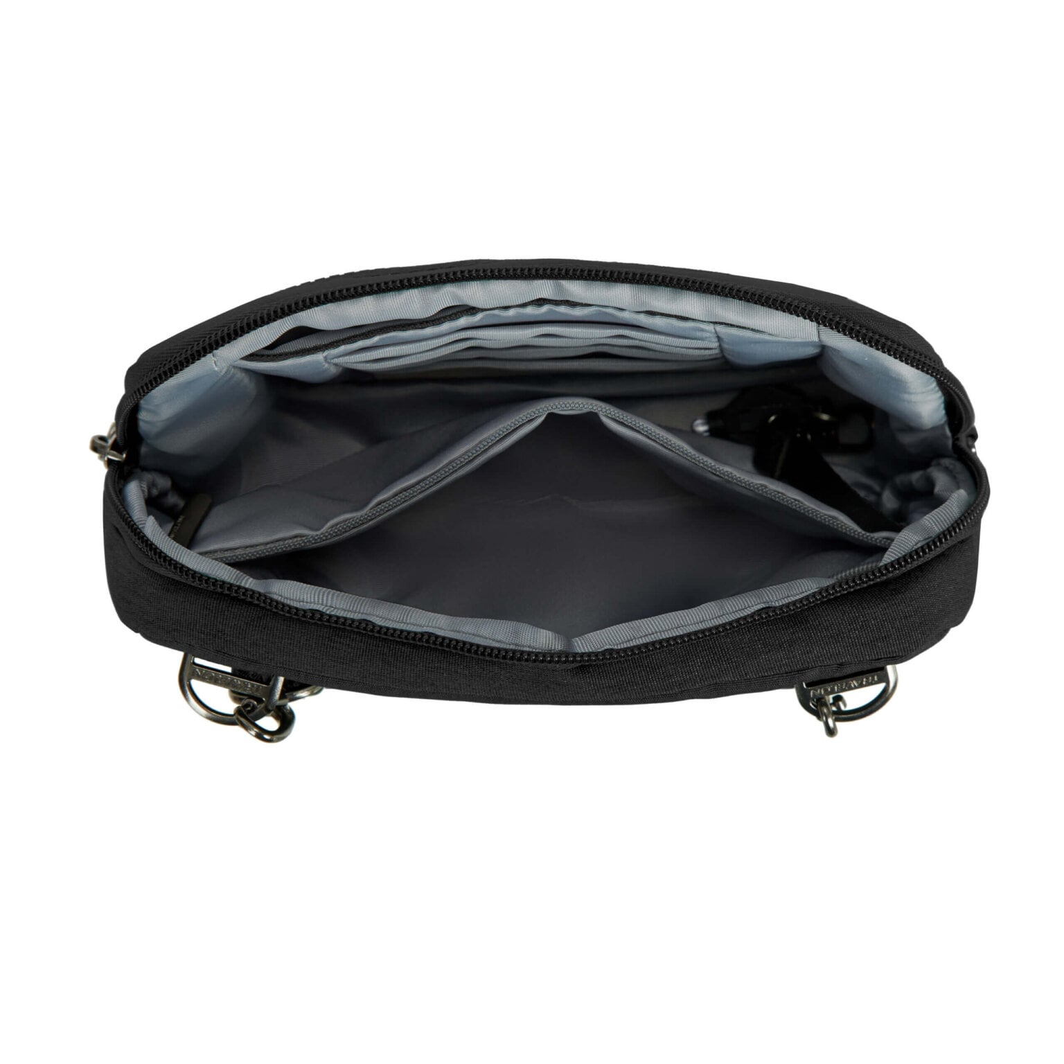 Binnenkant van de Travelon Metro Convertible Crossbody Tas met de vakindeling