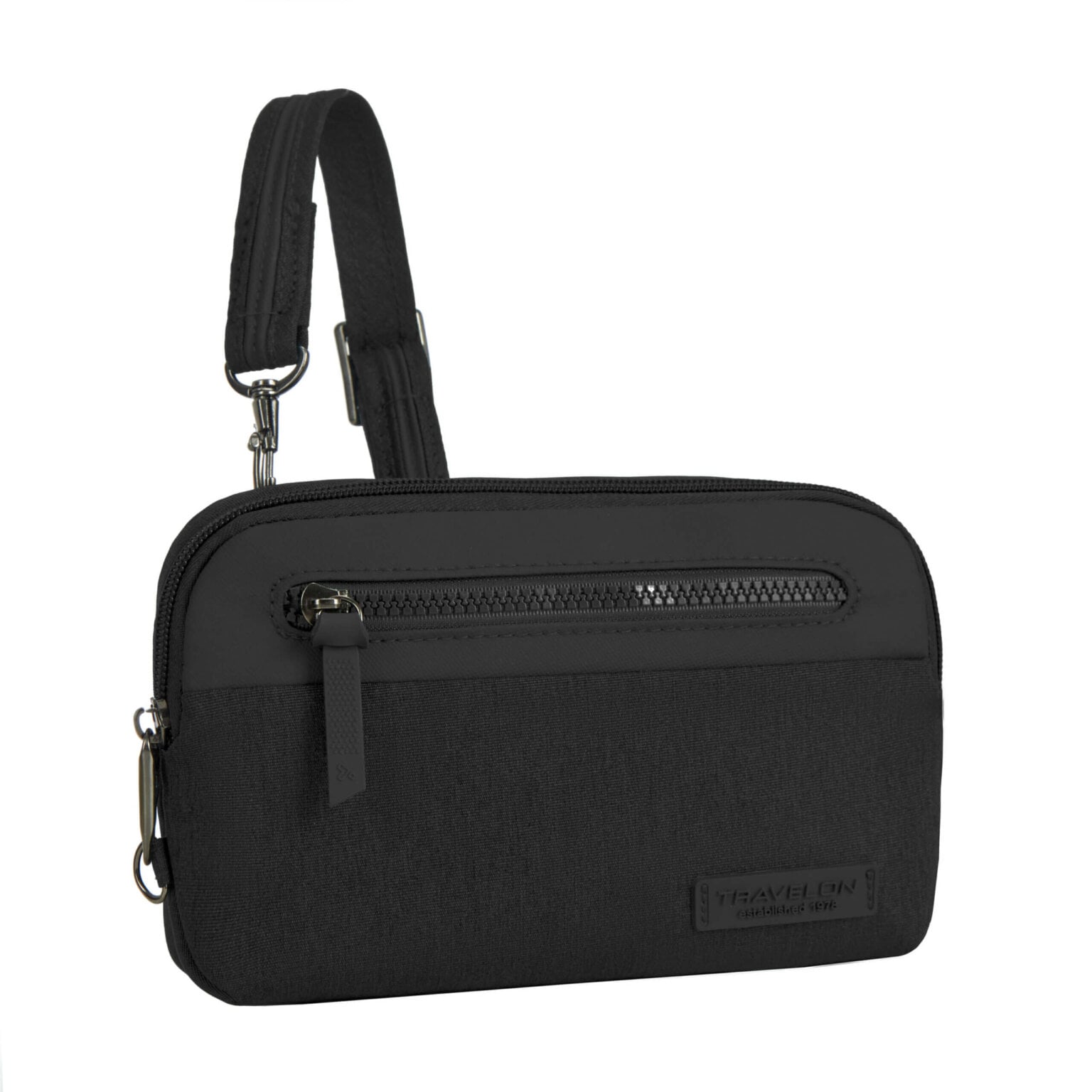 Zijkant van de Travelon Metro Convertible Crossbody Tas in zwart