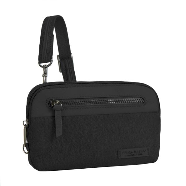 Zijkant van de Travelon Metro Convertible Crossbody Tas in zwart