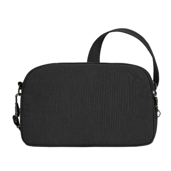 Travelon Metro Dome Crossbody in zwart, vooraanzicht met draaglus