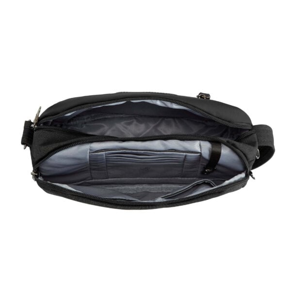 Travelon Metro Dome Crossbody open met zicht op de vakindeling