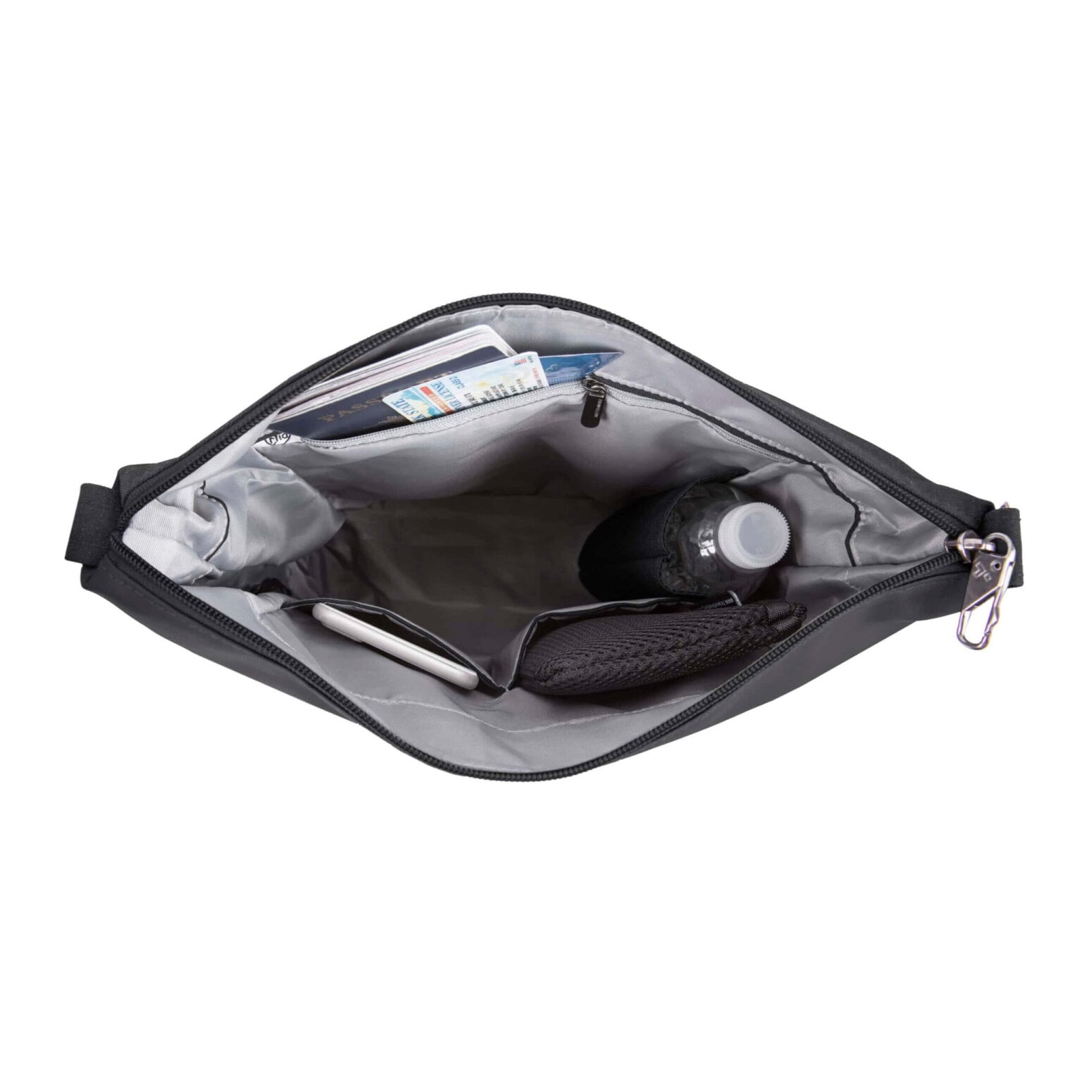 Hoofdvak van de Travelon Metro Crossbody M met drinkfles en pen