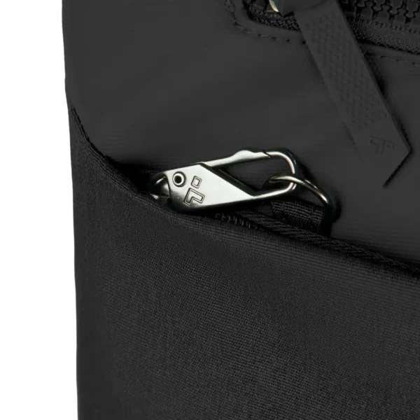 Detail van de vergrendelbare ritsen op de Travelon Metro M Crossbody Tas (2)