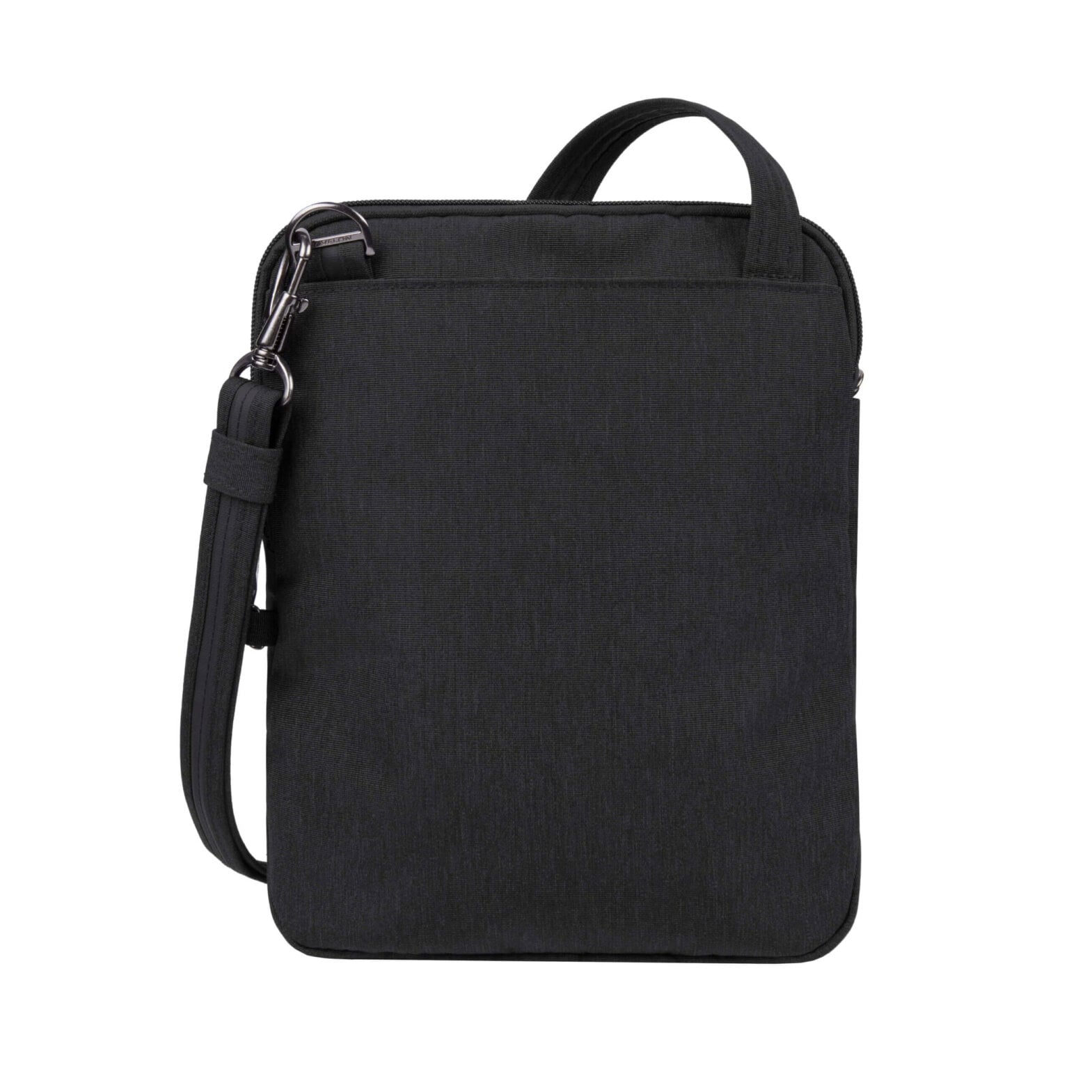 Travelon Metro Crossbody S in zwart, vooraanzicht met schouderband