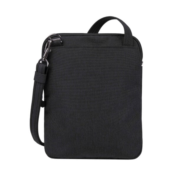 Travelon Metro Crossbody S in zwart, vooraanzicht met schouderband