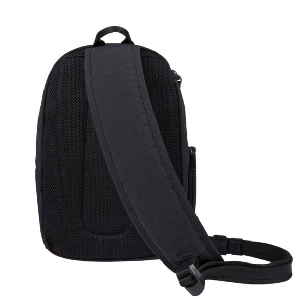 Travelon Metro Sling Bag in zwart, achterkant met gepolsterde band
