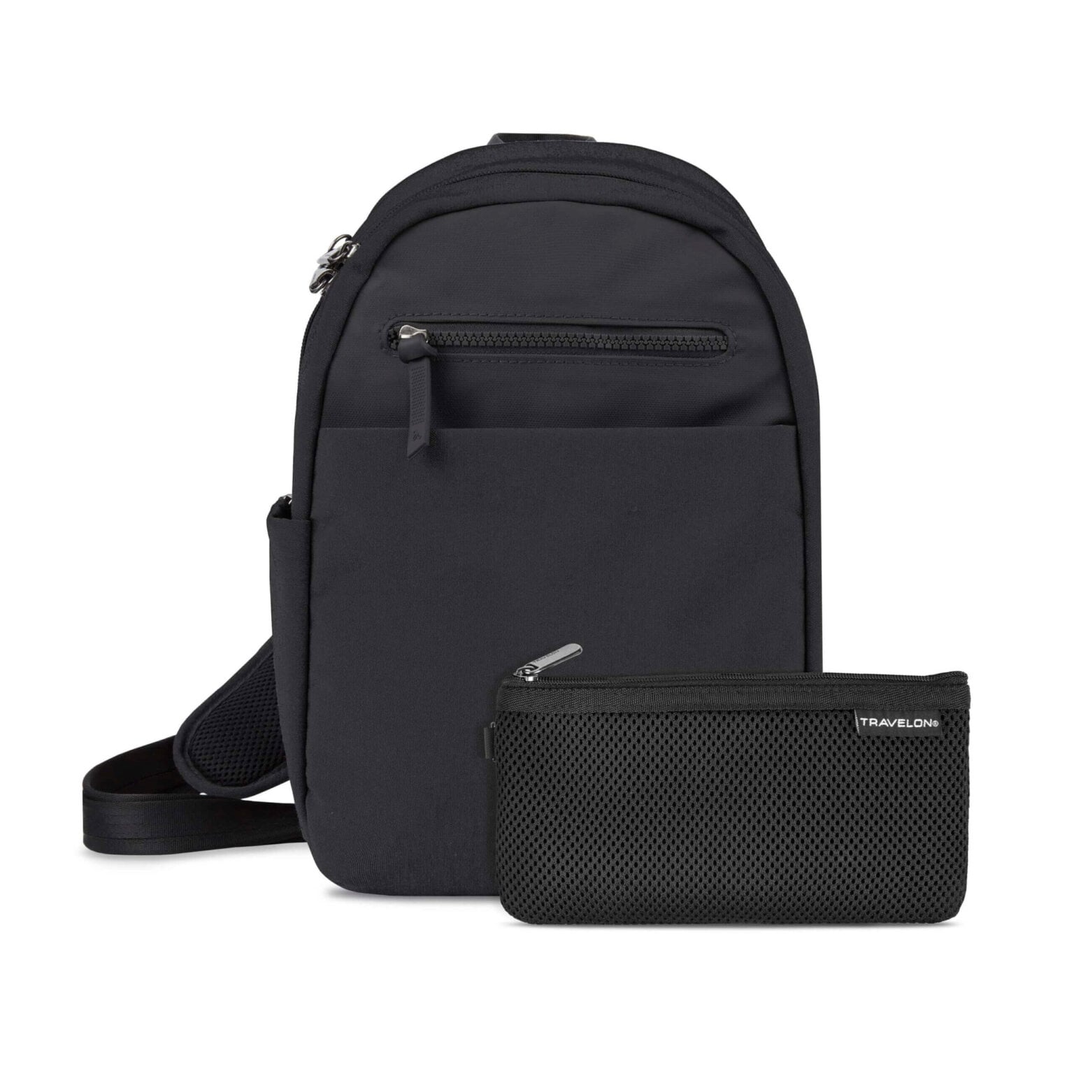 Travelon Metro Sling Bag in zwart met het meegeleverde RFID-etui