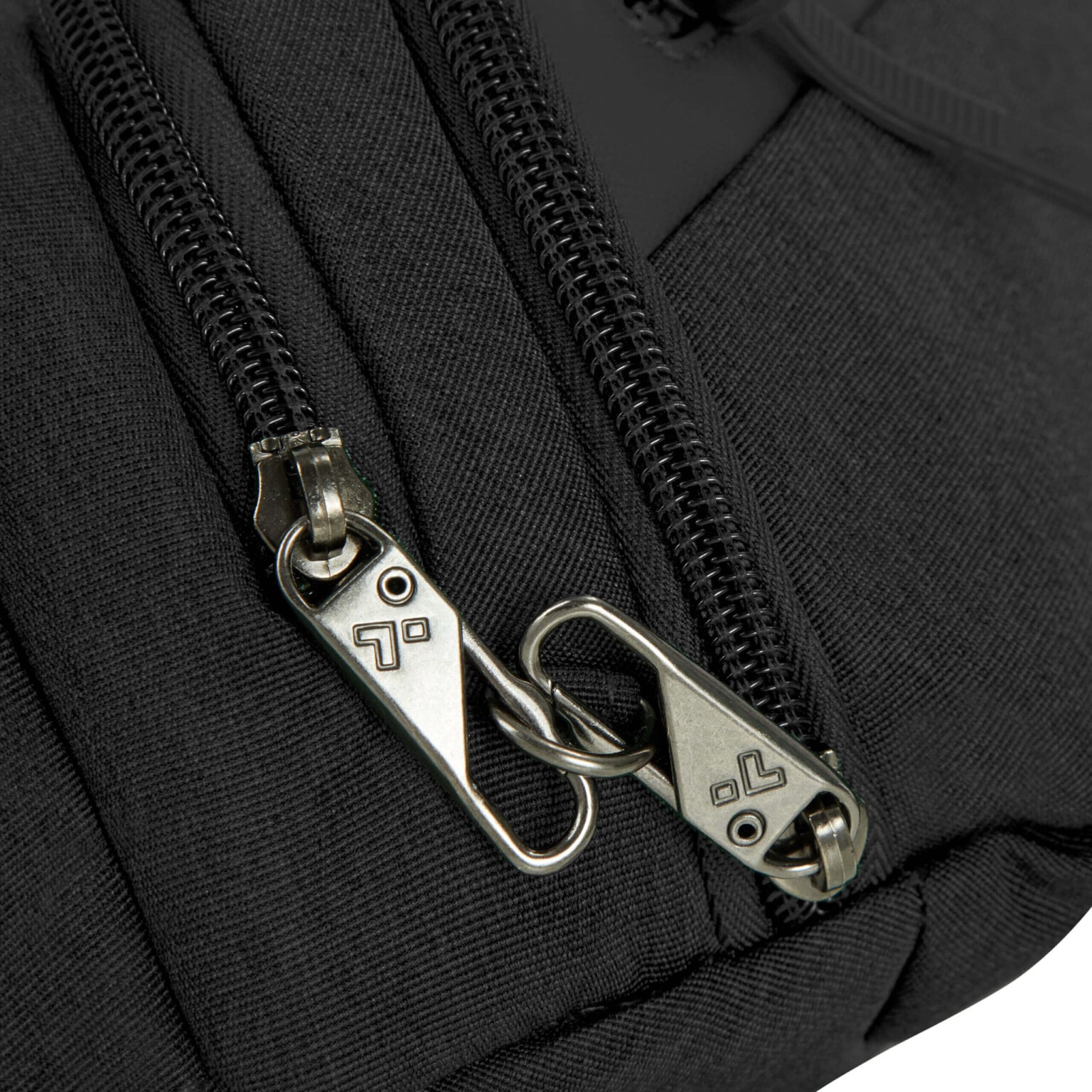 Detail van de vergrendelbare ritsen op de Travelon Metro Waistpack
