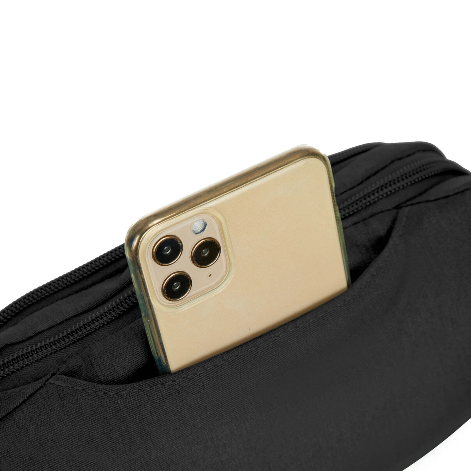 Telefoon in het voorvak van de Travelon Metro Waistpack