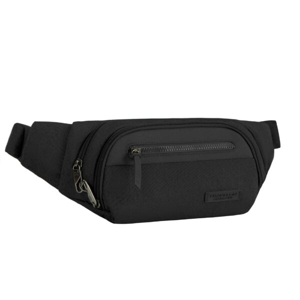 Zijkant van de Travelon Metro Waistpack in zwart