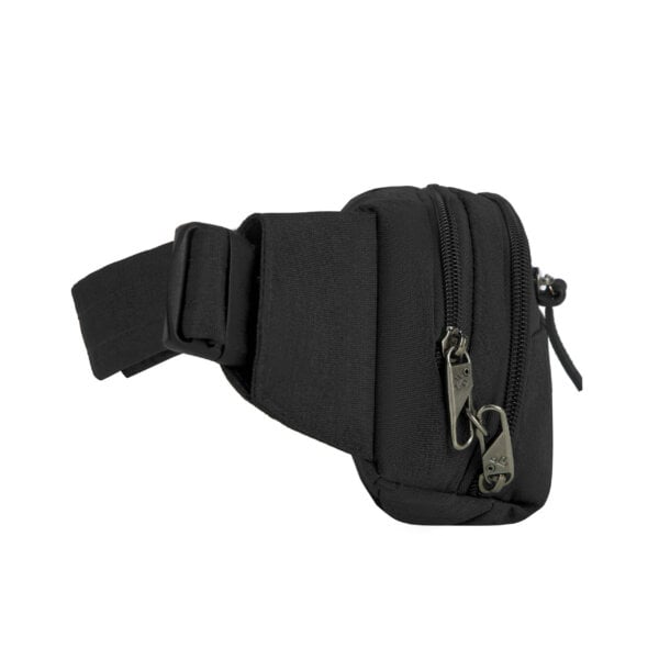 Zijkant van de Travelon Metro Waistpack in zwart (2)
