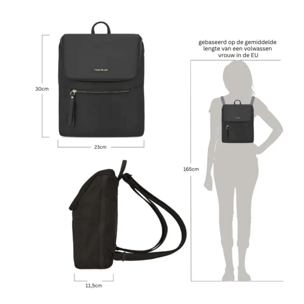 Maattekening van de Travelon Addison Backpack met de afmetingen in centimeters