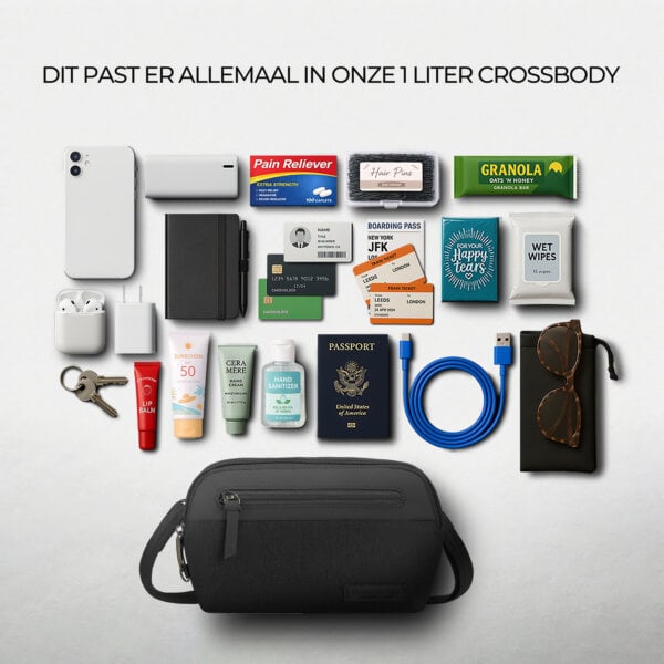 Overzicht van alles wat in de 1 liter Travelon Metro Convertible Crossbody past