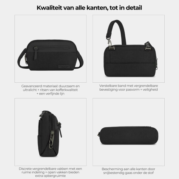 Kwaliteit en details van de Travelon Metro Convertible Crossbody van alle kanten