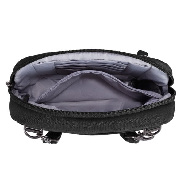 Travelon Metro Convertible Crossbody open met zicht op de vakindeling
