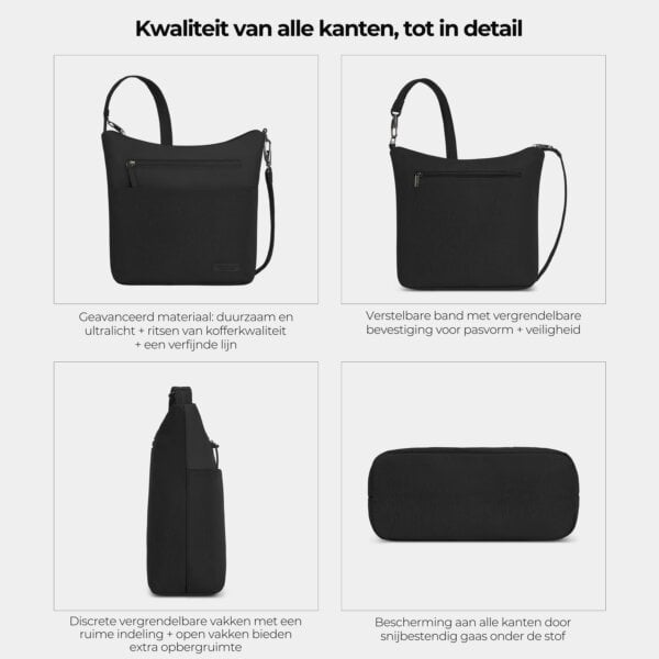Kwaliteit en details van de Travelon Metro Crossbody M van alle kanten