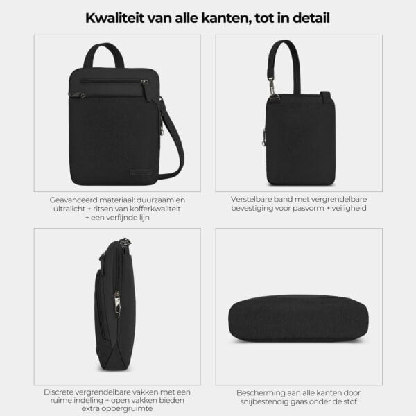Kwaliteit en details van de Travelon Metro Crossbody S van alle kanten