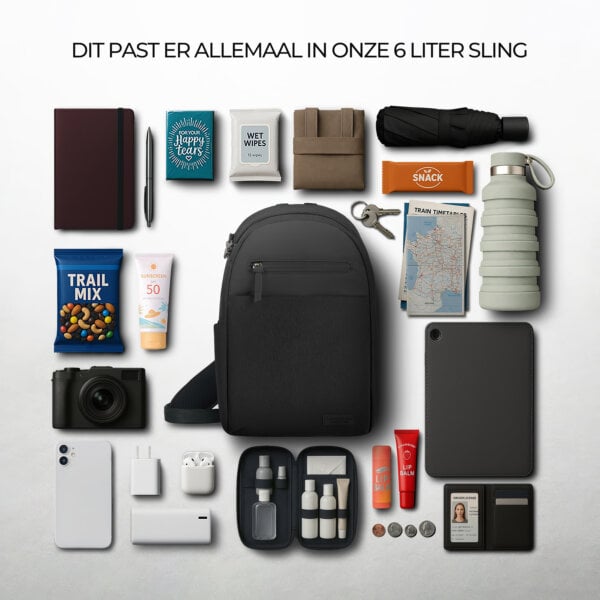 Overzicht van alles wat in de 6 liter Travelon Metro Sling Bag past
