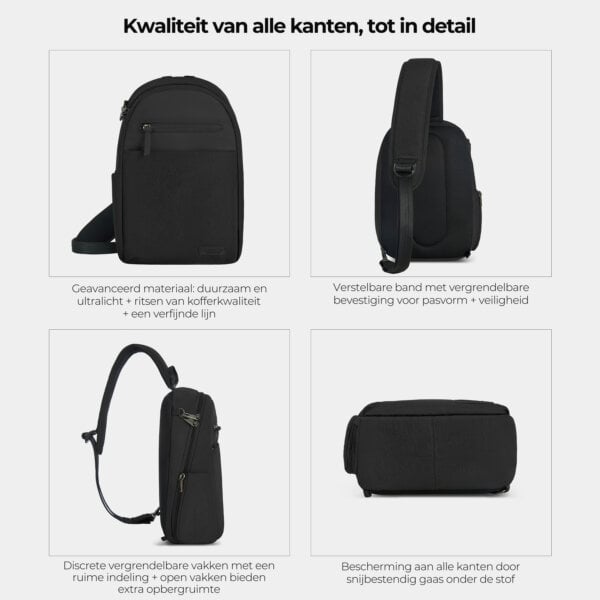 Kwaliteit en details van de Travelon Metro Sling Bag van alle kanten