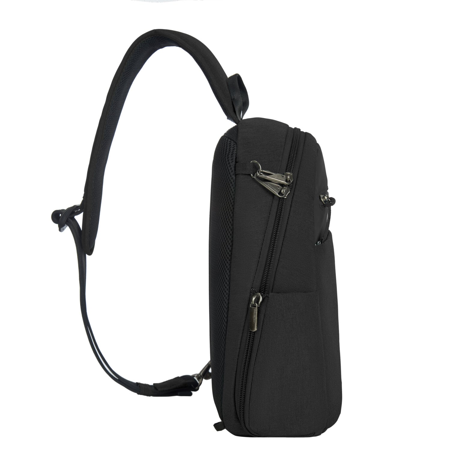 Zijkant van de Travelon Metro Sling Bag met de verstelbare band