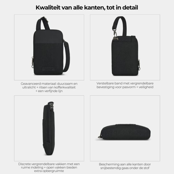 Kwaliteit en details van de Travelon Metro Stadium Mini van alle kanten