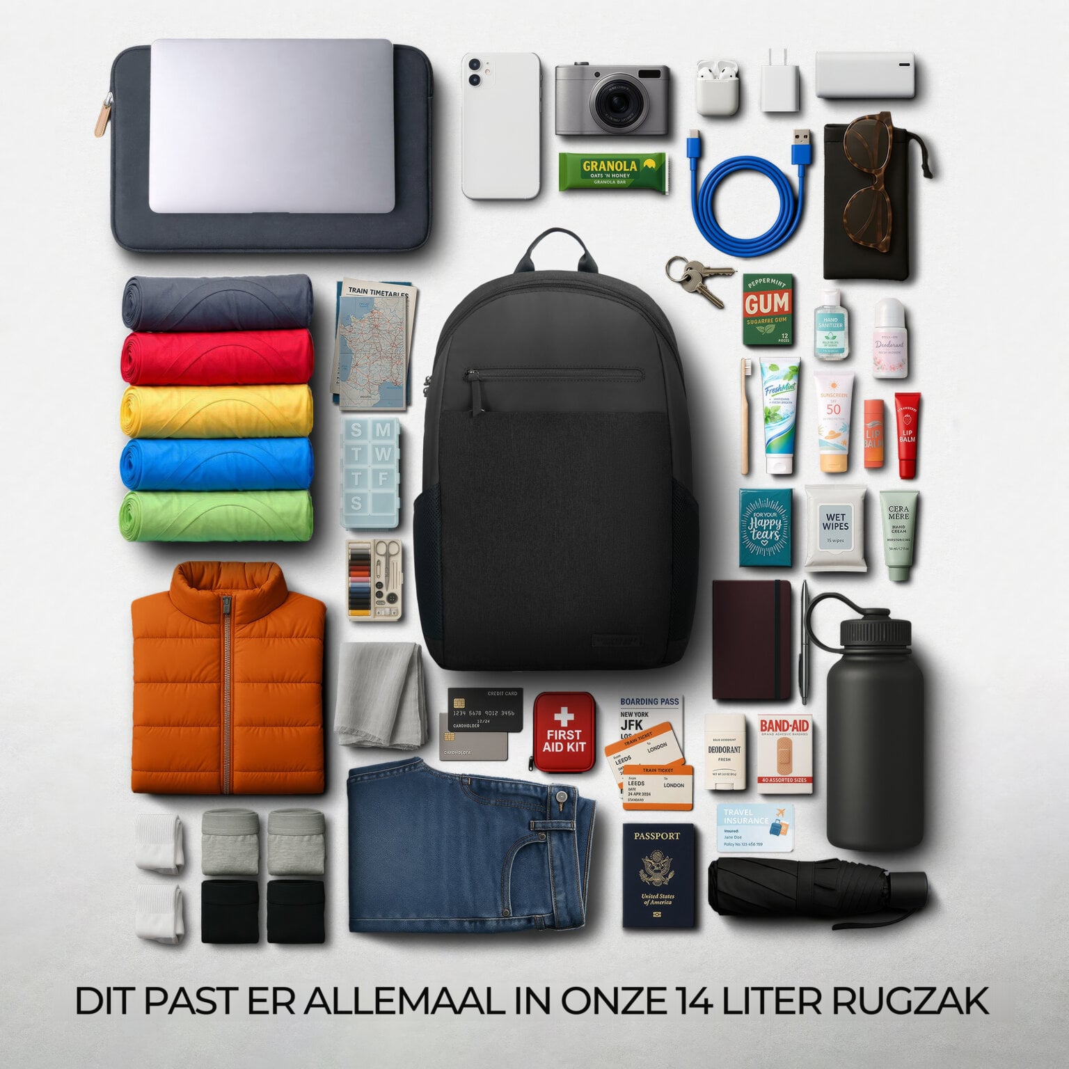 Overzicht van alles wat in de 14 liter Travelon Metro rugzak past