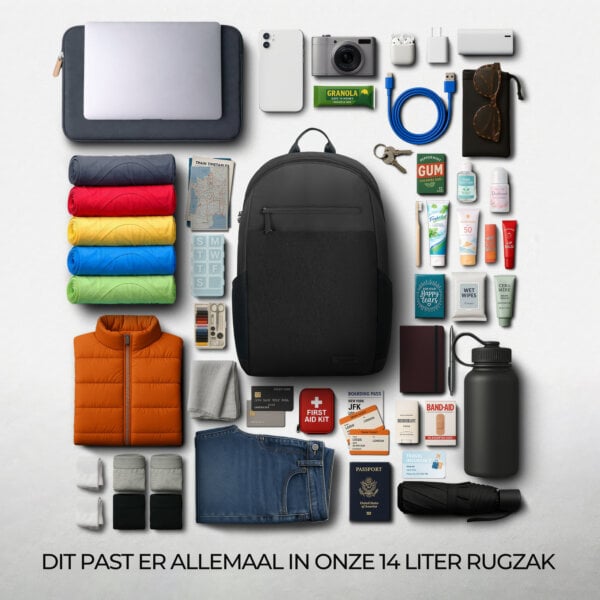 Overzicht van alles wat in de 14 liter Travelon Metro rugzak past