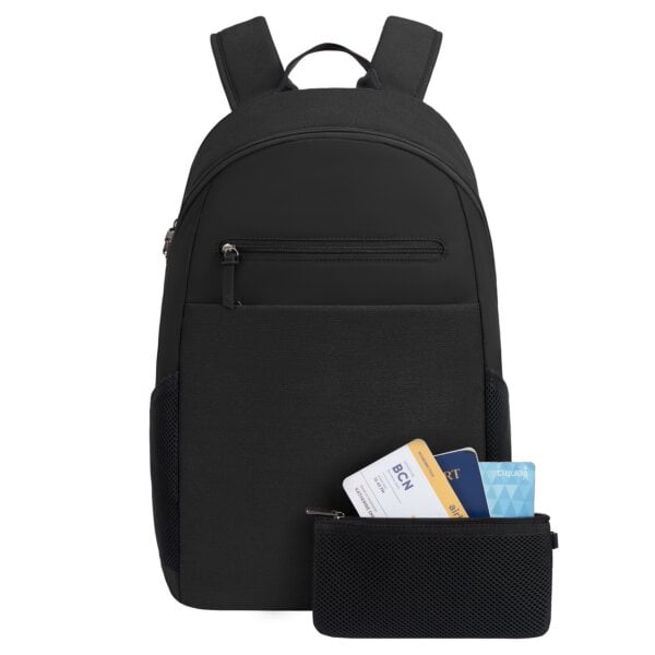 Travelon Metro rugzak met het meegeleverde RFID-etui en pasjes