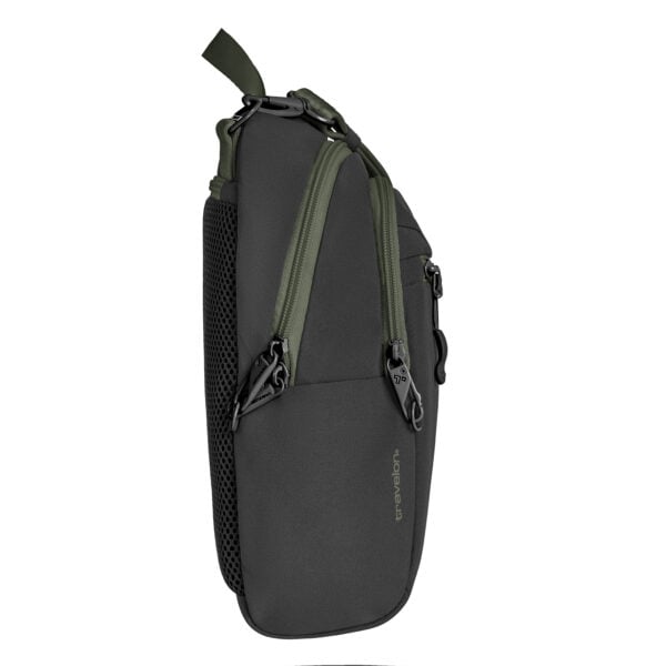 Travelon Voyages tour bag in zwart van opzij met het mesh zijvak