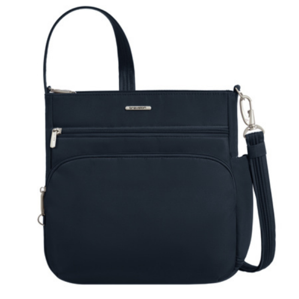 Vooraanzicht van de Travelon Classic N/S crossbody tas in midnight blauw