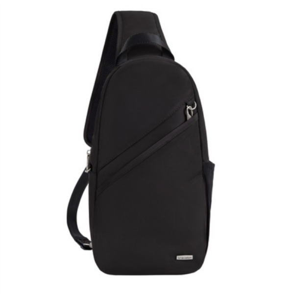Zijkant van de Travelon Classic sling tas in zwart