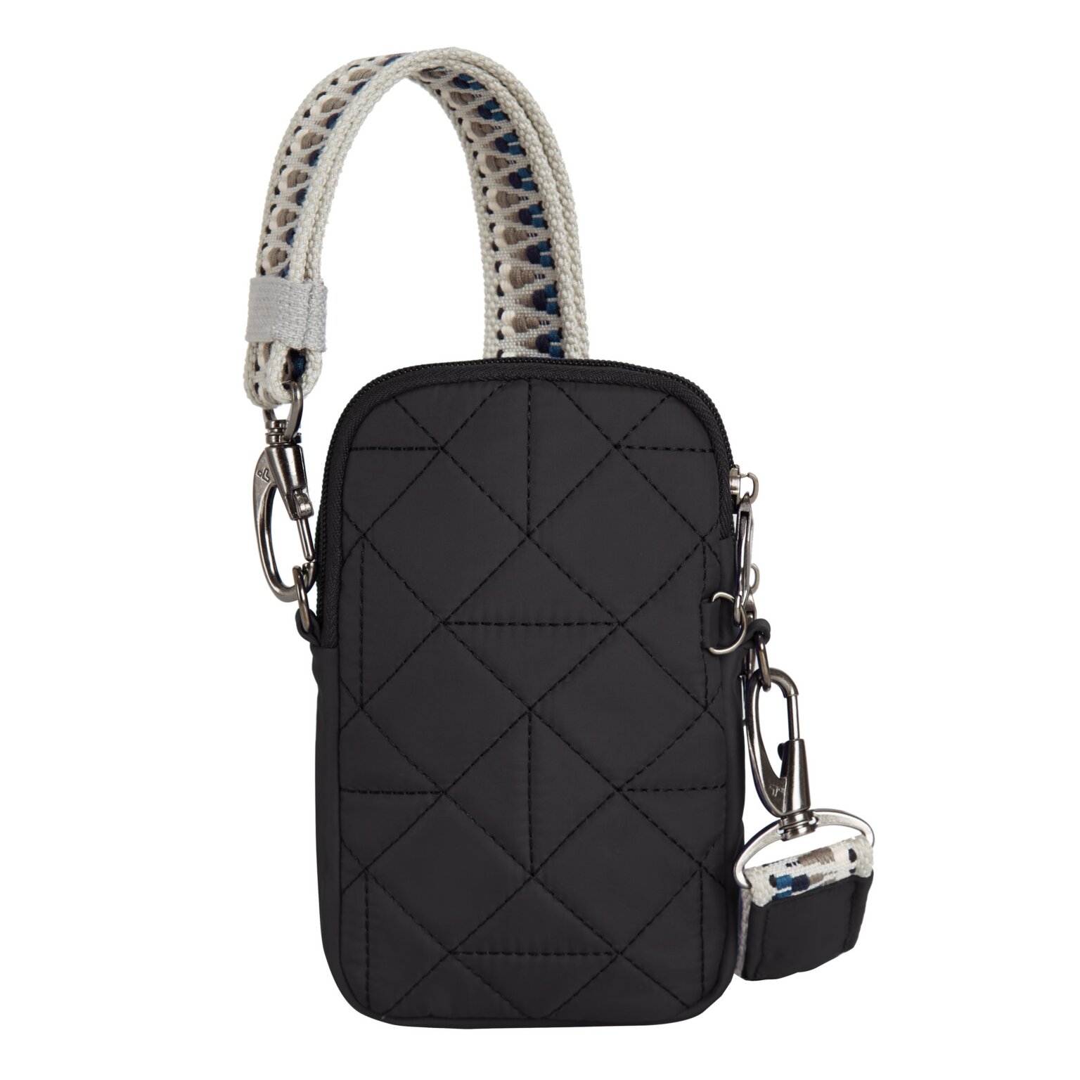 Achterkant van de Travelon Boho telefoon crossbody in zwart
