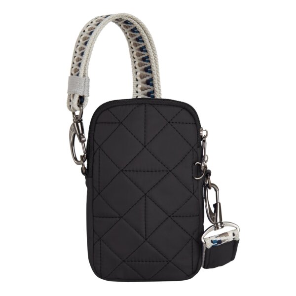 Achterkant van de Travelon Boho telefoon crossbody in zwart