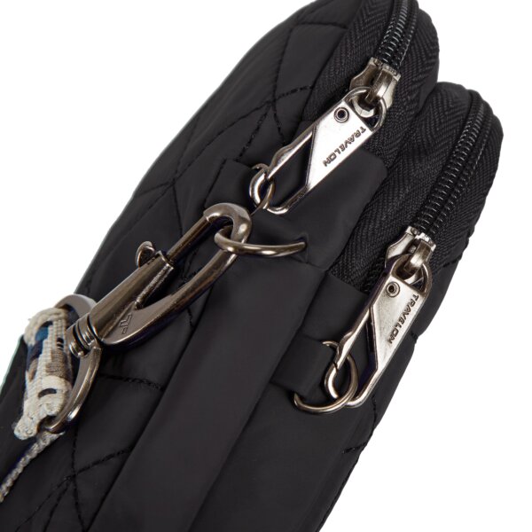 Vergrendelbare ritstrekkers van de Travelon Boho telefoon crossbody in zwart