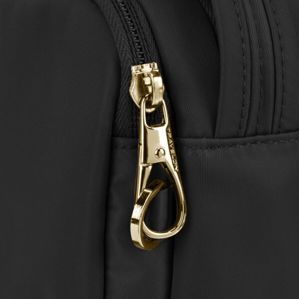 Vergrendelbare ritstrekkers van de Travelon Addison S crossbody tas in zwart