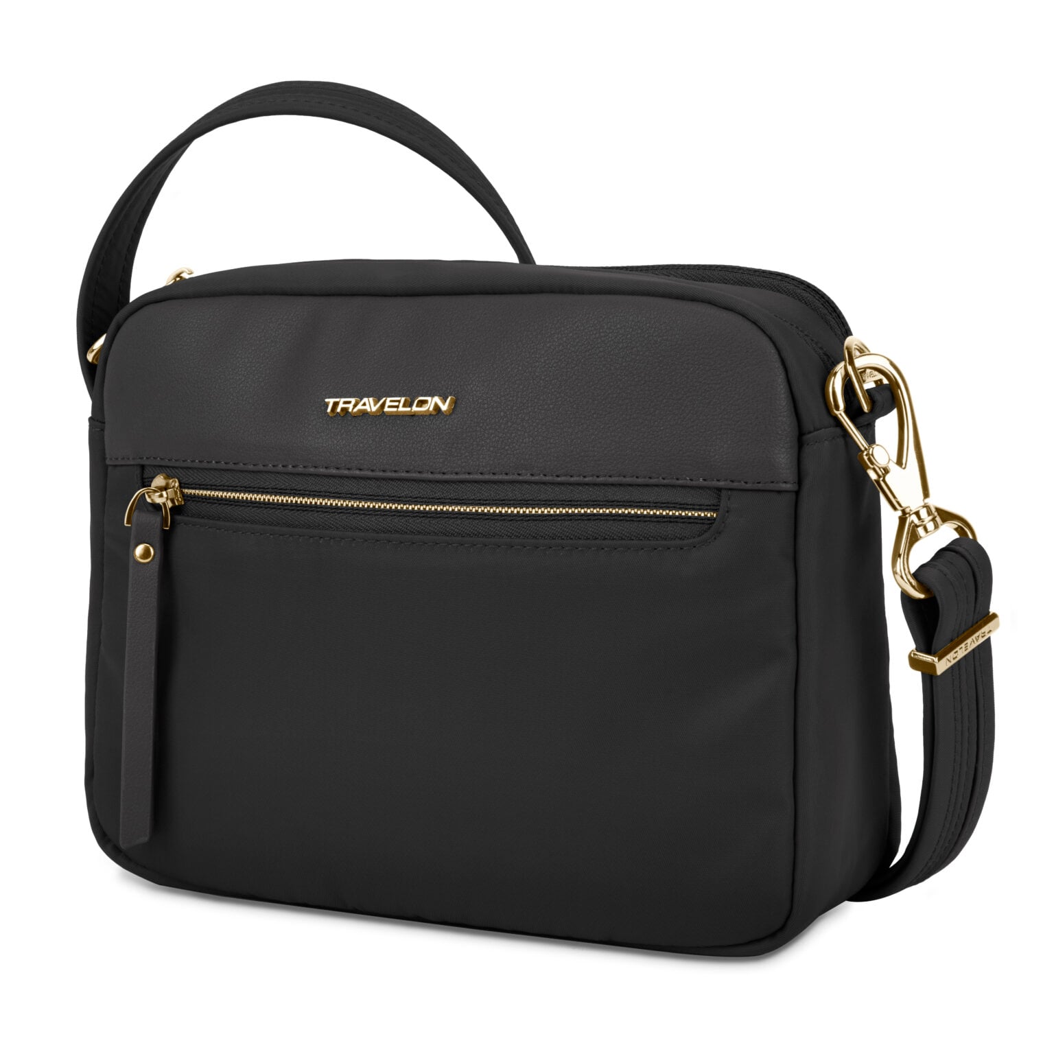 Vooraanzicht van de Travelon Addison S crossbody tas in zwart