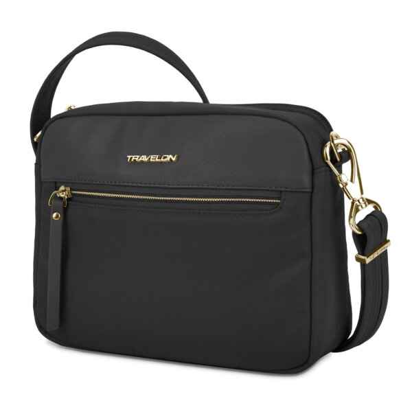 Vooraanzicht van de Travelon Addison S crossbody tas in zwart