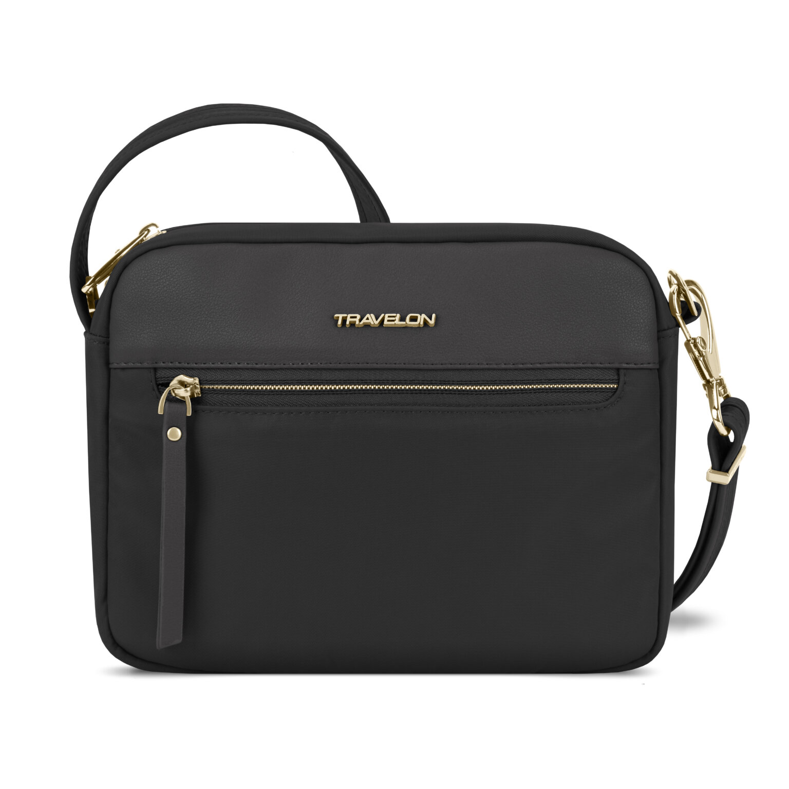 Vooraanzicht van de Travelon Addison S crossbody tas in zwart