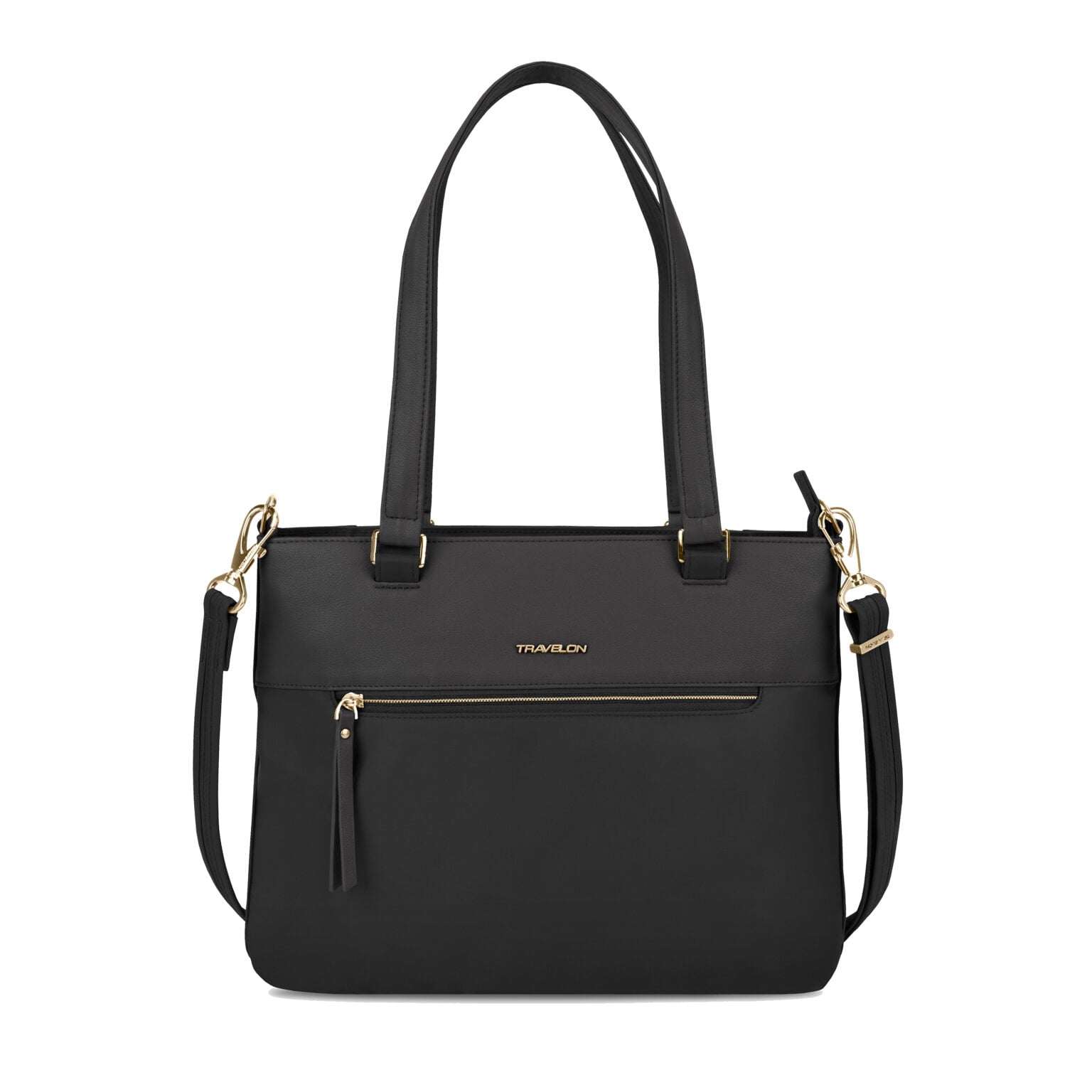Vooraanzicht van de Travelon Addison tote in zwart