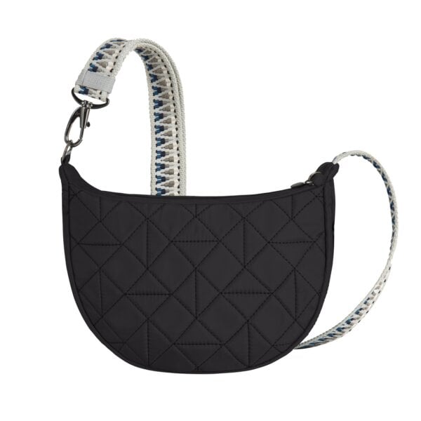 Achterkant van de Travelon Boho Crescent crossbody in zwart