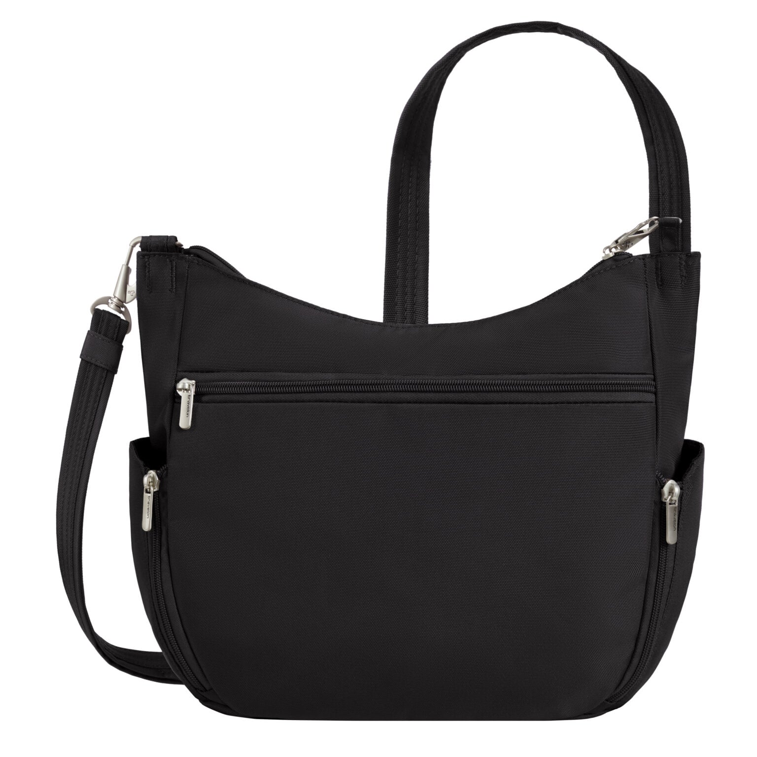 Achterkant van de Travelon Classic bucket bag in zwart