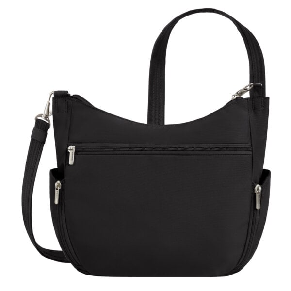 Achterkant van de Travelon Classic bucket bag in zwart