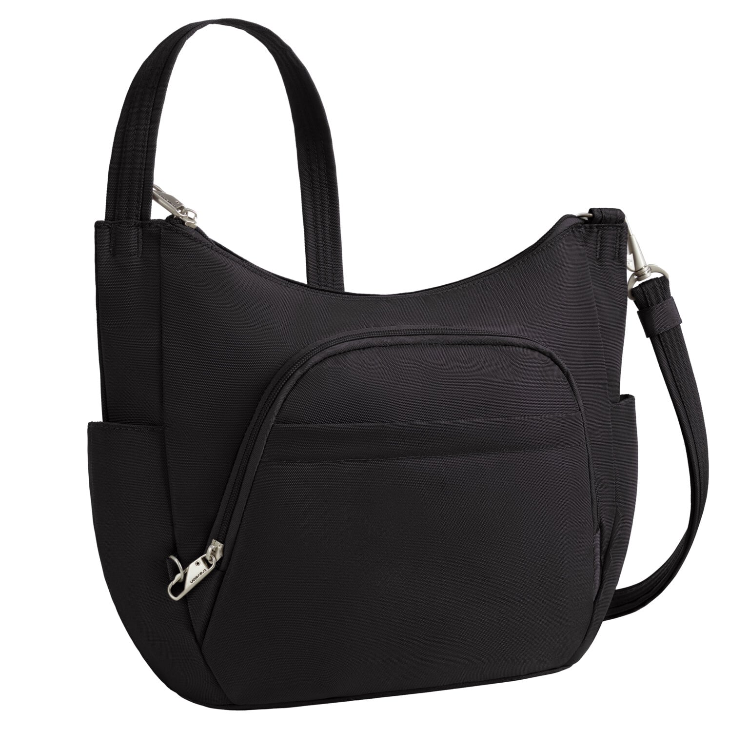 Vooraanzicht van de Travelon Classic bucket bag in zwart