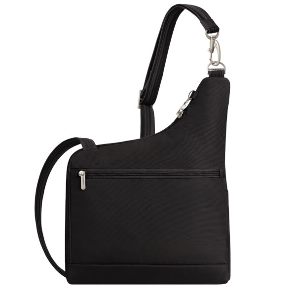 Achterkant van de Travelon Classic grote crossbody tas in zwart