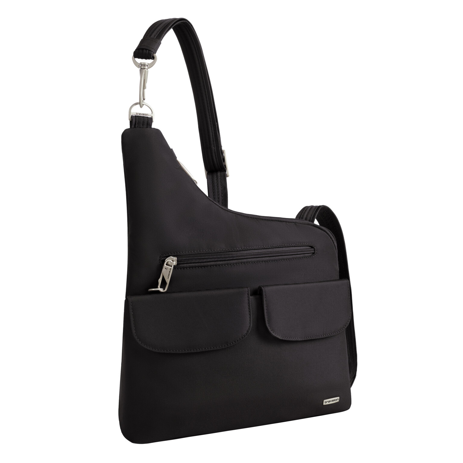 Vooraanzicht van de Travelon Classic grote crossbody tas in zwart