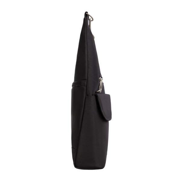 Zijkant van de Travelon Classic grote crossbody tas in zwart