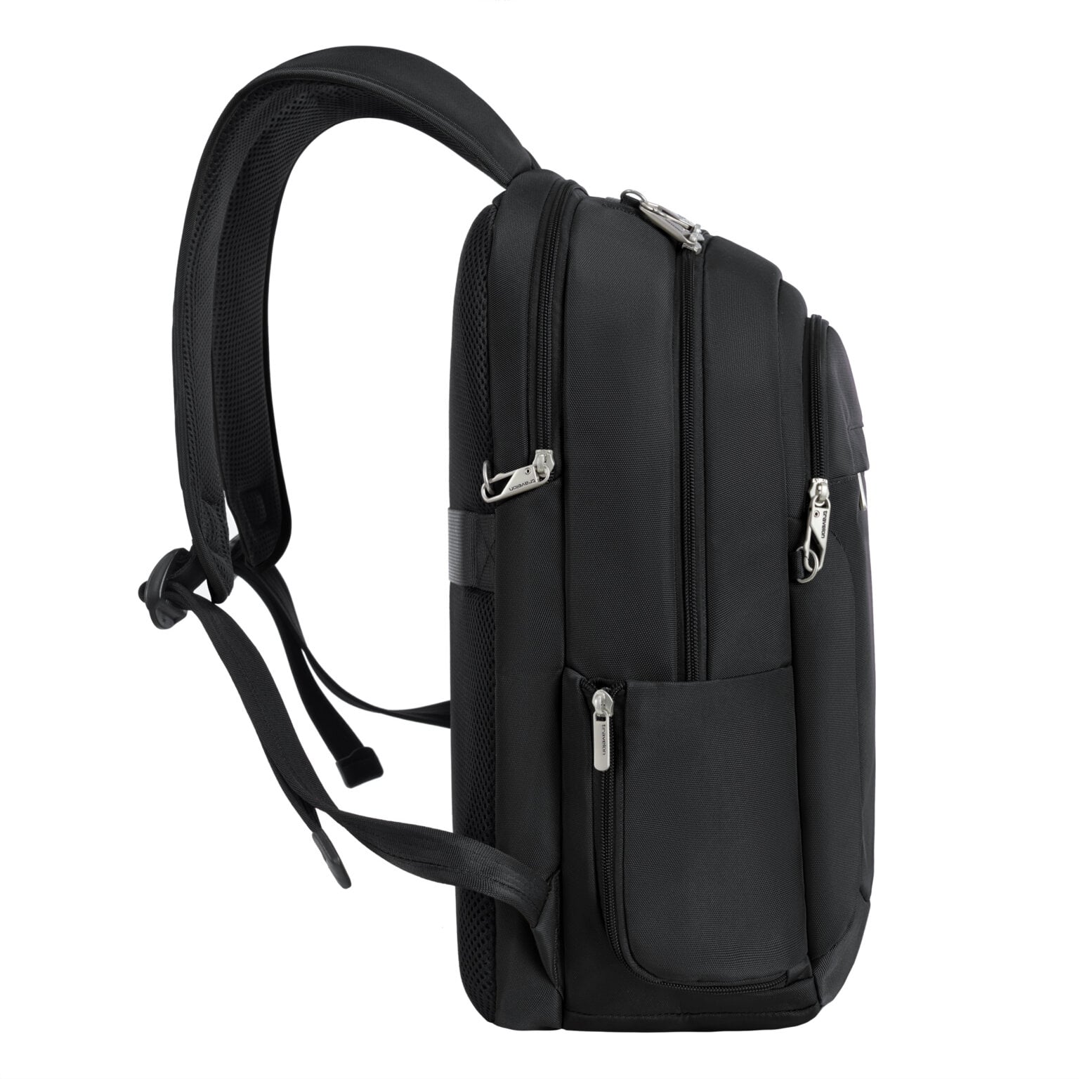 Zijkant van de Travelon Classic Journeys rugzak in zwart